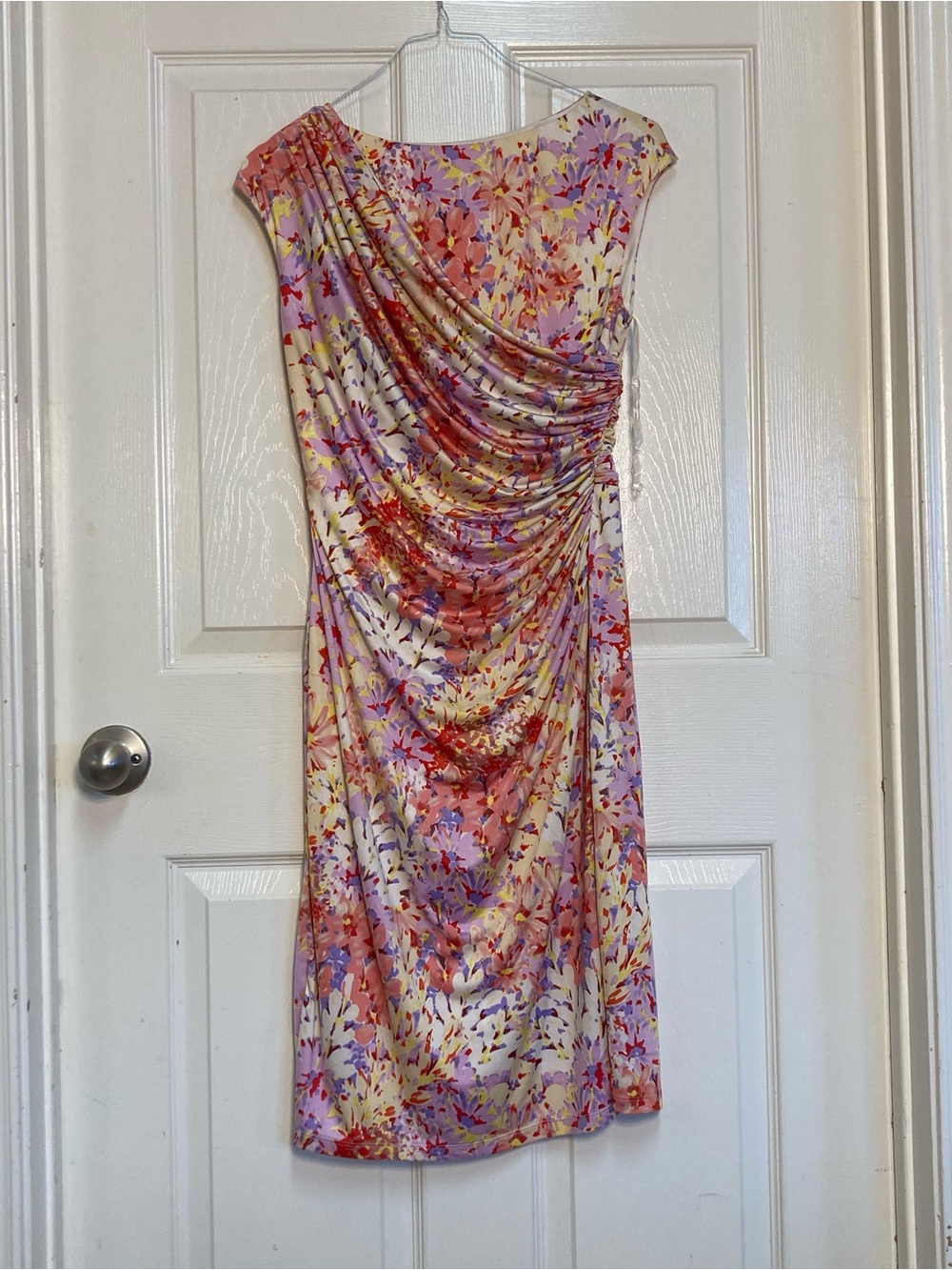 American Living Floral Draped Midi Dress in Pink, Cream, Yellow